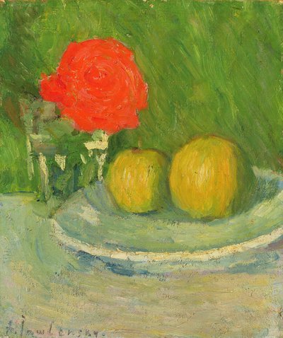 Appels en een roos door Alexej von Jawlensky